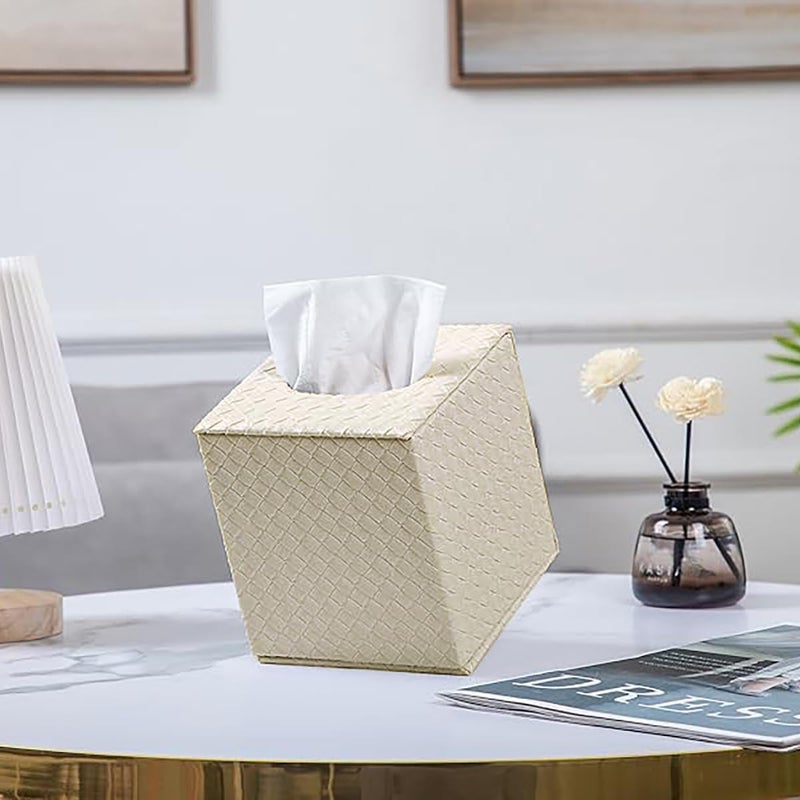 SUNYUROU Beige Tissue Box Cover,Tissue Box Cover Square,Beige Tissue Box Holders,Tissue Holder for Bathroom Accessories,Bathroom Tissue Holders - Image 5